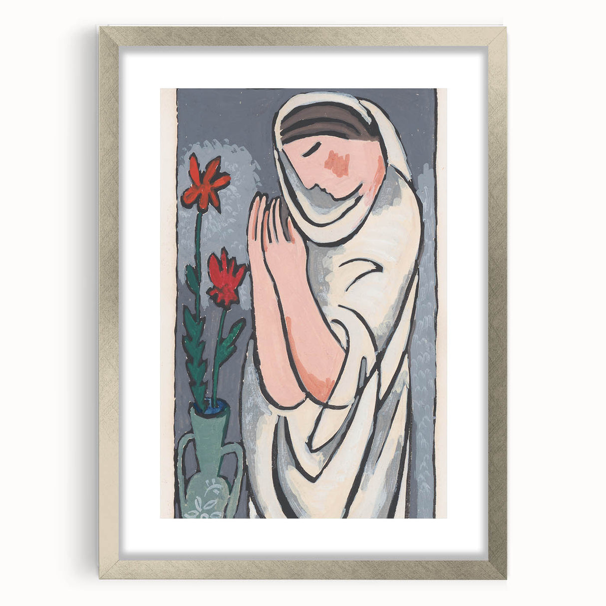 Modern Minimalist Wall Art - Woman with Flowers Abstract Print