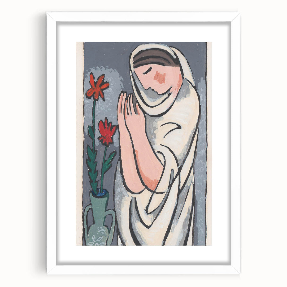 Modern Minimalist Wall Art - Woman with Flowers Abstract Print