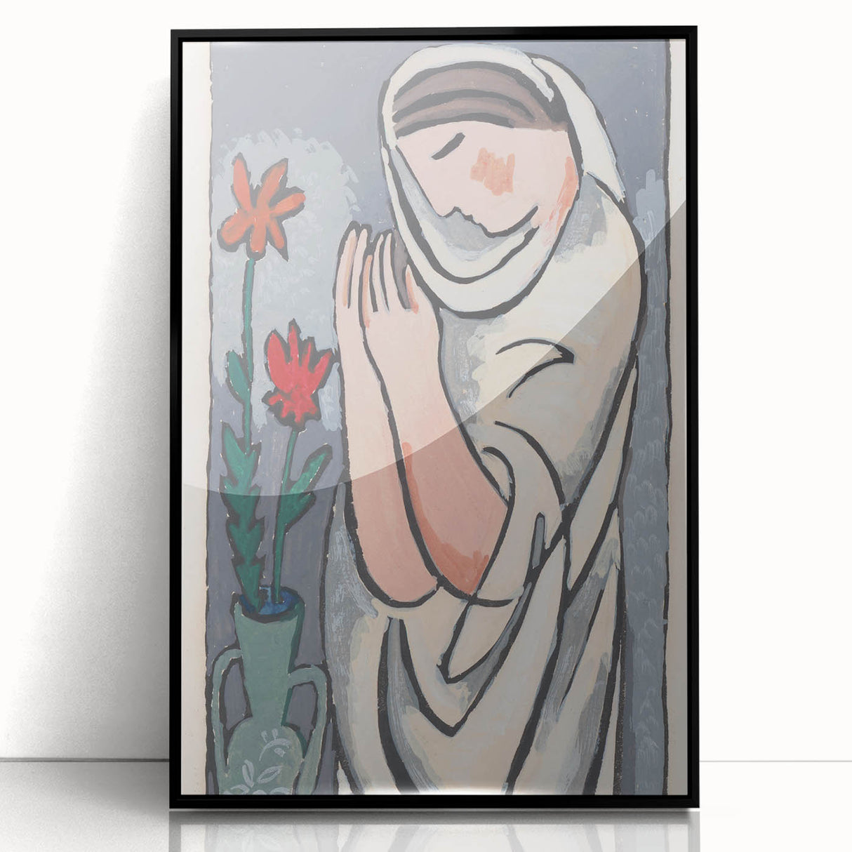 Modern Minimalist Wall Art - Woman with Flowers Abstract Print