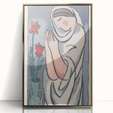 Modern Minimalist Wall Art - Woman with Flowers Abstract Print