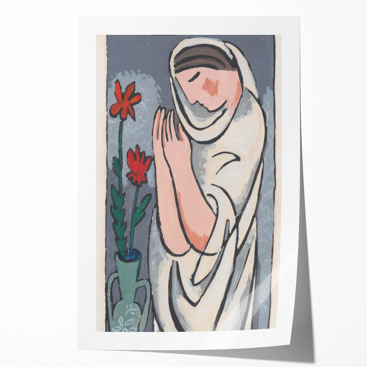 Modern Minimalist Wall Art - Woman with Flowers Abstract Print