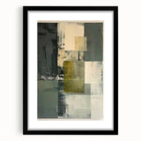 Abstract minimalist wall art framed in black with a mat, showcasing geometric patterns and earthy tones, perfect for modern home decor and art enthusiasts.