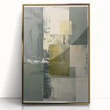 Framed abstract minimalist wall art featuring a gold-accented design on acrylic, showcasing a modern aesthetic ideal for contemporary home decor.
