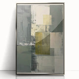 Framed abstract minimalist wall art in silver acrylic, showcasing a contemporary design with smooth lines and subtle patterns, perfect for modern home decor.
