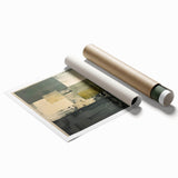 Abstract minimalist wall art print showcasing soft pastel colors and geometric shapes, rolled for easy shipping in a durable cardboard tube. Perfect for modern decor.