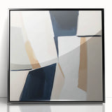 Large Abstract Wall Art – Modern Beige and Navy Canvas Composition