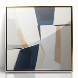 Large Abstract Wall Art – Modern Beige and Navy Canvas Composition