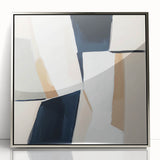 Large Abstract Wall Art – Modern Beige and Navy Canvas Composition