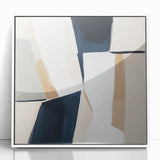 Large Abstract Wall Art – Modern Beige and Navy Canvas Composition