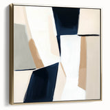 Large Abstract Wall Art – Modern Beige and Navy Canvas Composition