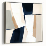 Large Abstract Wall Art – Modern Beige and Navy Canvas Composition