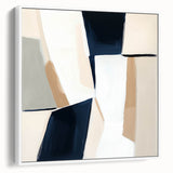 Large Abstract Wall Art – Modern Beige and Navy Canvas Composition
