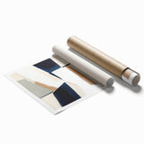 Large Abstract Wall Art – Modern Beige and Navy Canvas Composition