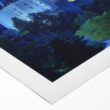 Rolled canvas artwork showcasing a stunning landscape featuring a castle surrounded by lush greenery, packaged securely in a durable cardboard tube for safe transport. Perfect for enhancing home decor with a touch of elegance and historical charm.