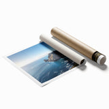 Stunning landscape print showcasing majestic cliffs with vibrant colors, rolled and packaged in a protective tube, perfect for home decor.