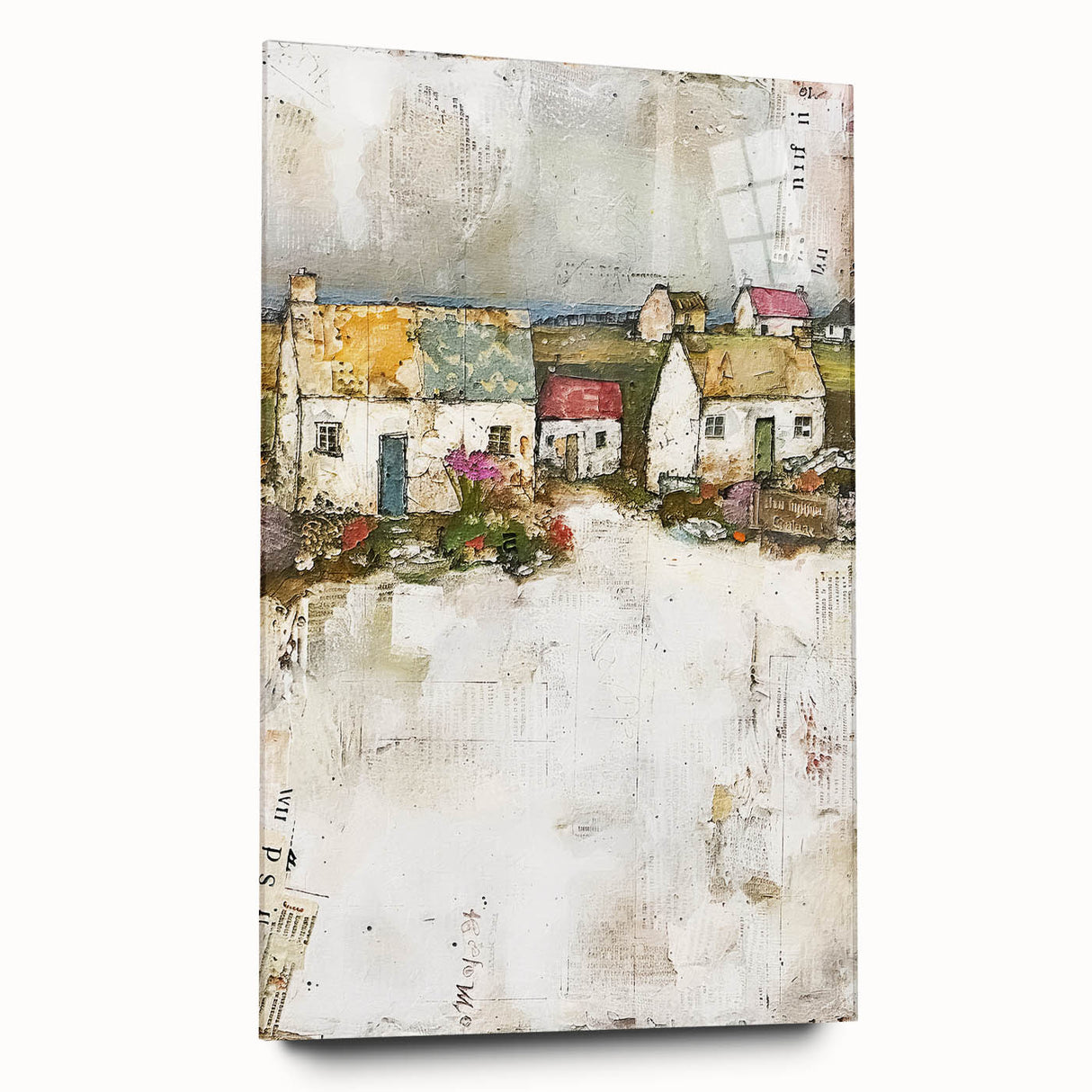Abstract architectural wall art displayed on acrylic glass, showcasing geometric shapes in vibrant colors, emphasizing modern design aesthetics suitable for contemporary interiors.
