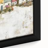 Abstract architecture wall art in a modern frame, showcasing intricate geometric patterns in shades of blue and gold, perfect for contemporary decor.