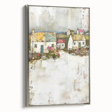 Framed canvas wall art showcasing a modern abstract architecture design with silver accents, viewed from the side, ideal for contemporary home decor.