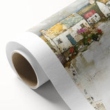 Abstract architecture wall art on rolled canvas, showcasing geometric shapes and vibrant colors, perfect for modern home decor or office spaces.