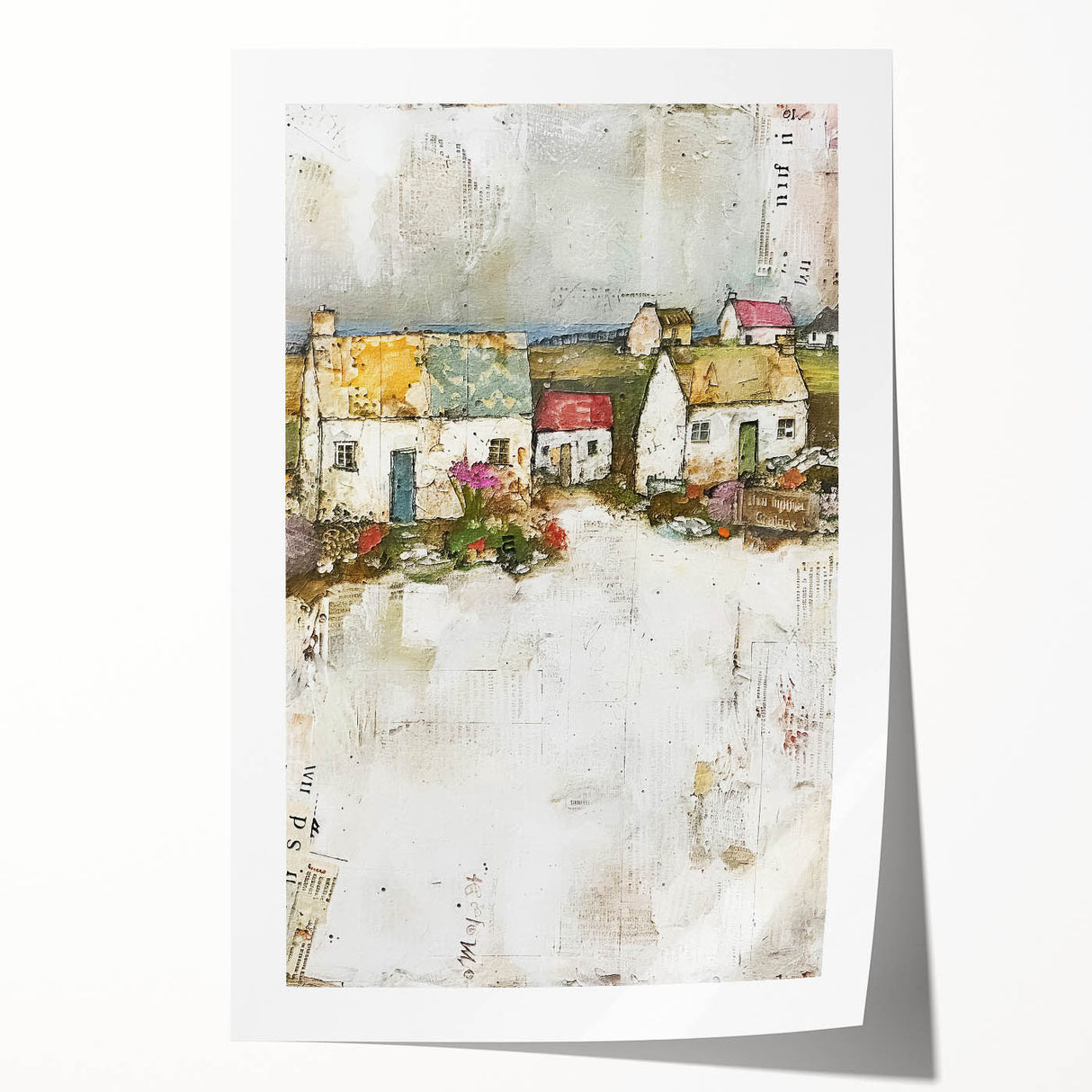 Abstract architectural wall art print showcasing geometric shapes and vibrant colors, elegantly rolled and ready for display, enhancing modern decor aesthetics.