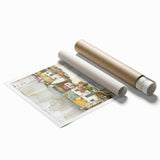 Abstract architectural wall art print showcasing geometric shapes and muted colors, rolled for easy shipping in a protective tube. Ideal for modern decor.