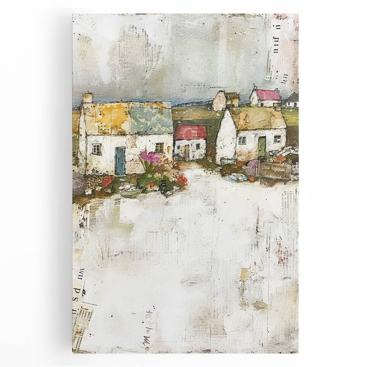 Abstract architectural wall art on stretched canvas, showcasing geometric shapes and vibrant colors, perfect for modern decor in living spaces.