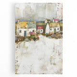 Abstract architectural wall art on stretched canvas, showcasing geometric shapes and vibrant colors, perfect for modern decor in living spaces.