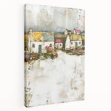 Abstract architectural wall art showcasing a modern design in earthy tones, meticulously stretched on canvas, highlighting sharp angles and flowing lines. Ideal for contemporary home decor.