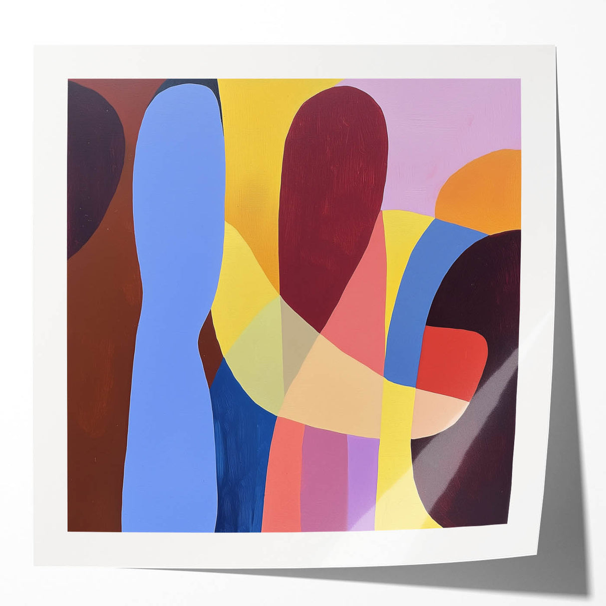 Abstract geometric photo print mockup showcasing vibrant colors and glossy finish, perfect for modern home decor or art display. Ideal for creative projects.