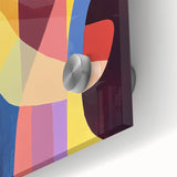 Abstract geometric acrylic glass design featuring vibrant colors and intricate patterns, showcasing modern art aesthetics ideal for contemporary decor. This close-up image highlights the unique textures and reflections of the acrylic surface.