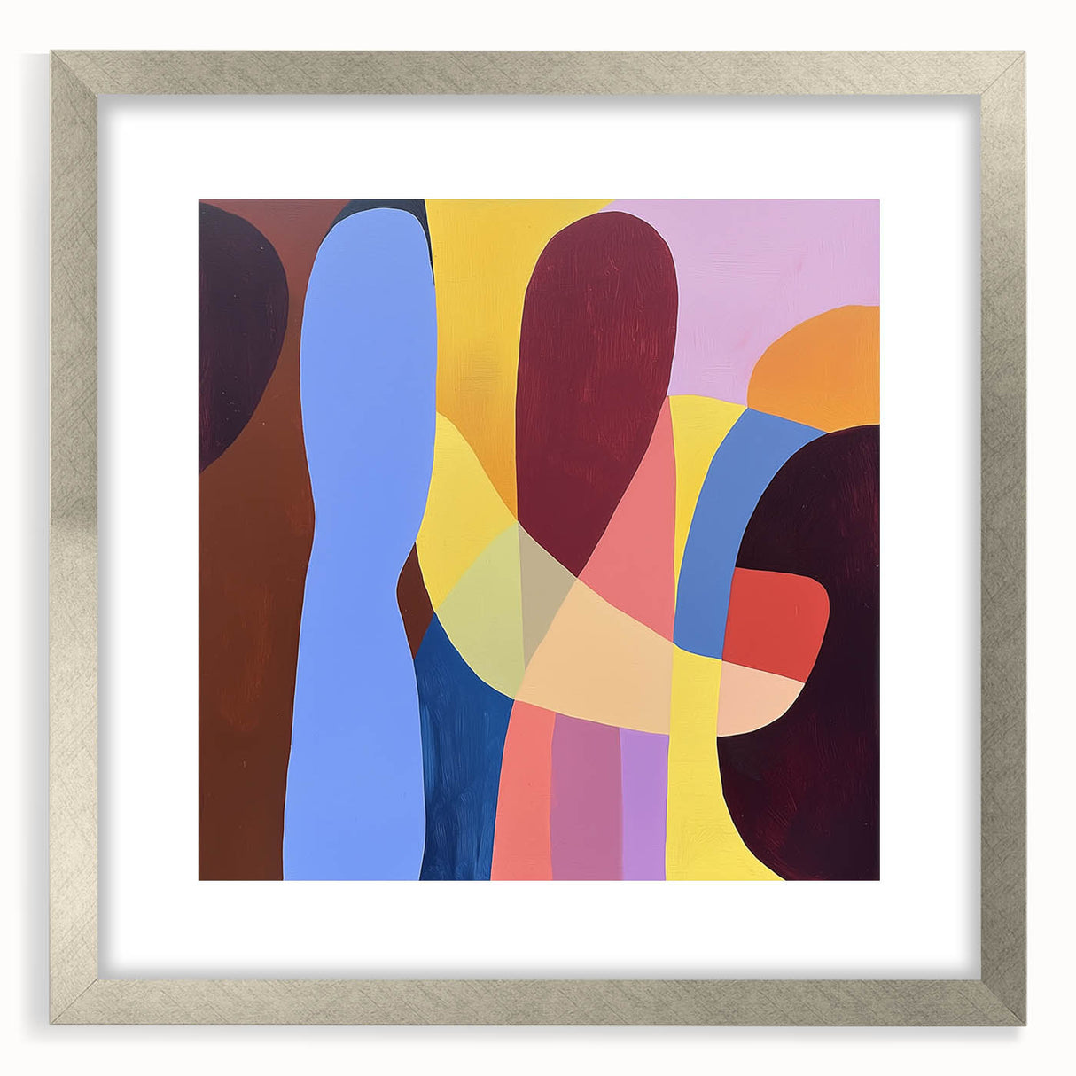 Abstract geometric frame with a silver mat, showcasing a modern design suitable for contemporary decor, emphasizing clean lines and elegance in a front view.