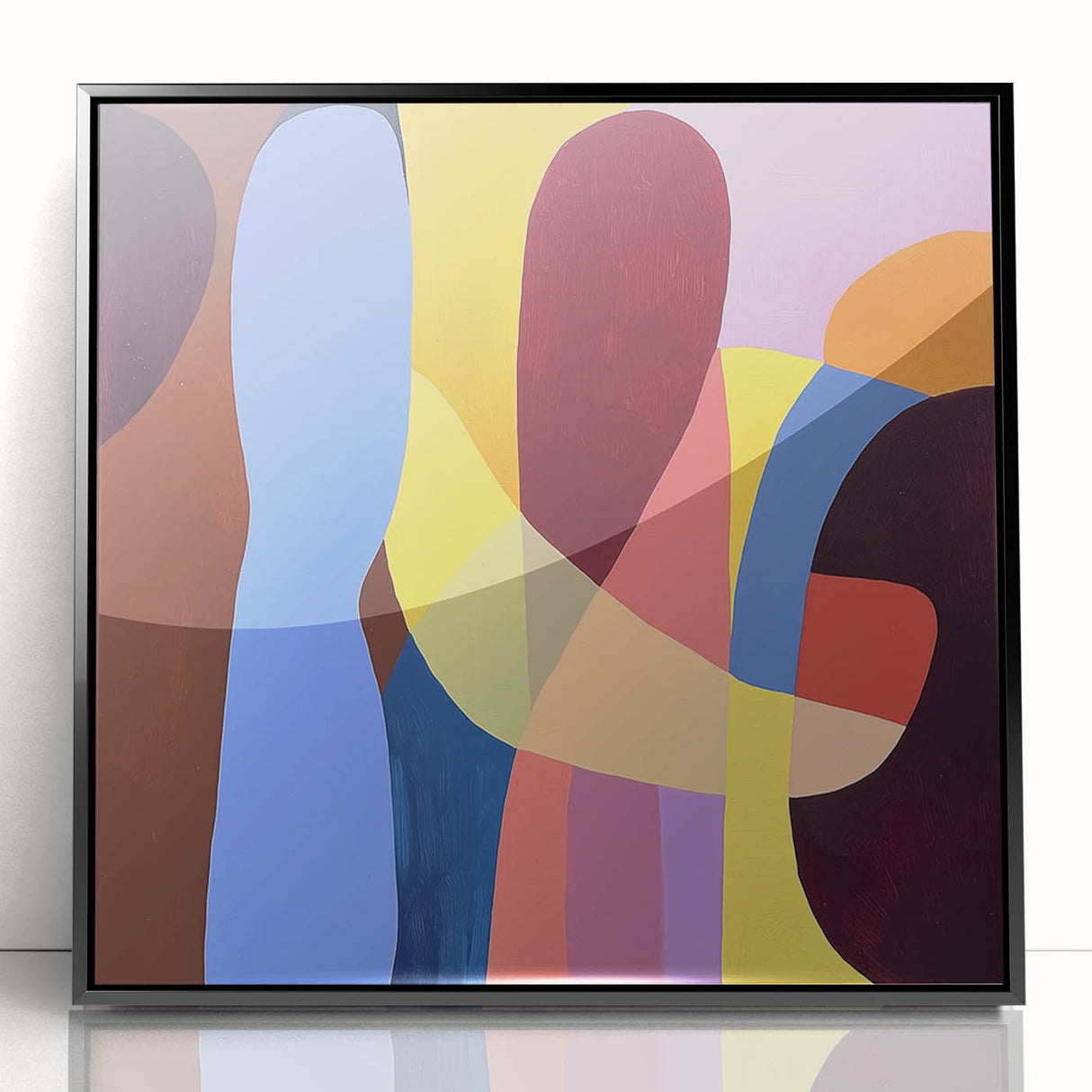 Framed abstract geometric acrylic art in black, showcasing dynamic shapes and lines. Ideal for modern home decor, enhancing contemporary interior designs.