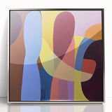 Framed abstract geometric art piece in silver tones, showcasing intricate shapes and lines, ideal for modern home decor. The acrylic front enhances its elegance, perfect for living spaces.