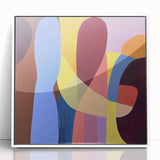 Abstract geometric framed acrylic artwork featuring a white front view, showcasing intricate patterns and vibrant colors, perfect for modern home decor.