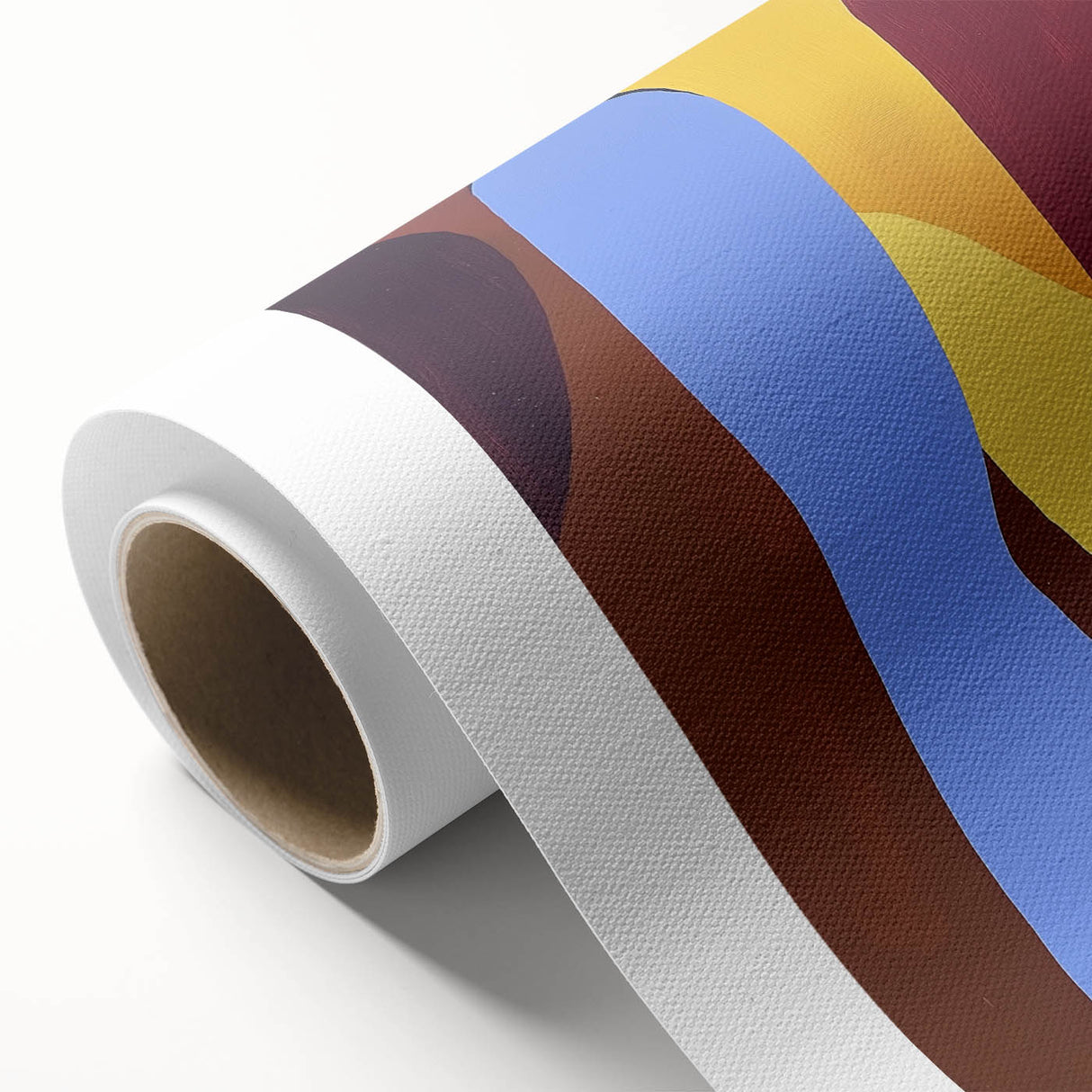 Abstract geometric rolled canvas artwork showcasing vibrant colors and intricate patterns, elegantly packaged in a durable cardboard tube for safe delivery. Perfect for modern home decor, this unique piece adds a contemporary touch to any space.