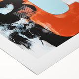 Abstract splatter art design on rolled canvas showcasing vibrant colors of blue, yellow, and red, ideal for modern home decor or gallery display.