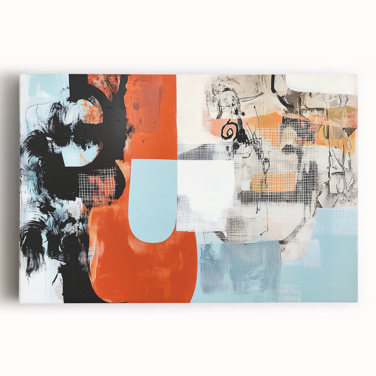 Abstract splatter art on stretched canvas featuring vibrant colors and dynamic patterns, perfect for modern home decor and artistic interiors. Ideal for enhancing living spaces with a touch of creativity and bold expression.