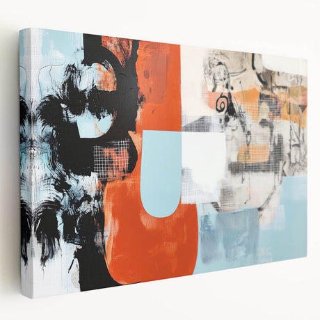 Stretched canvas artwork showcasing vibrant abstract splatters in bold colors, perfect for modern home decor. Ideal for adding a contemporary touch to any living space.