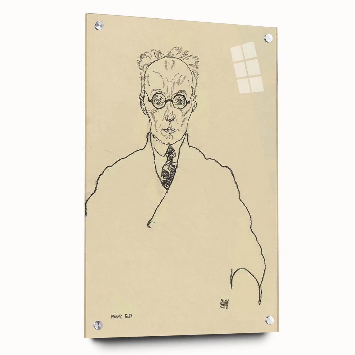 Striking Art Deco Wall Art - Minimalist Portrait of Franz Blei in Ink