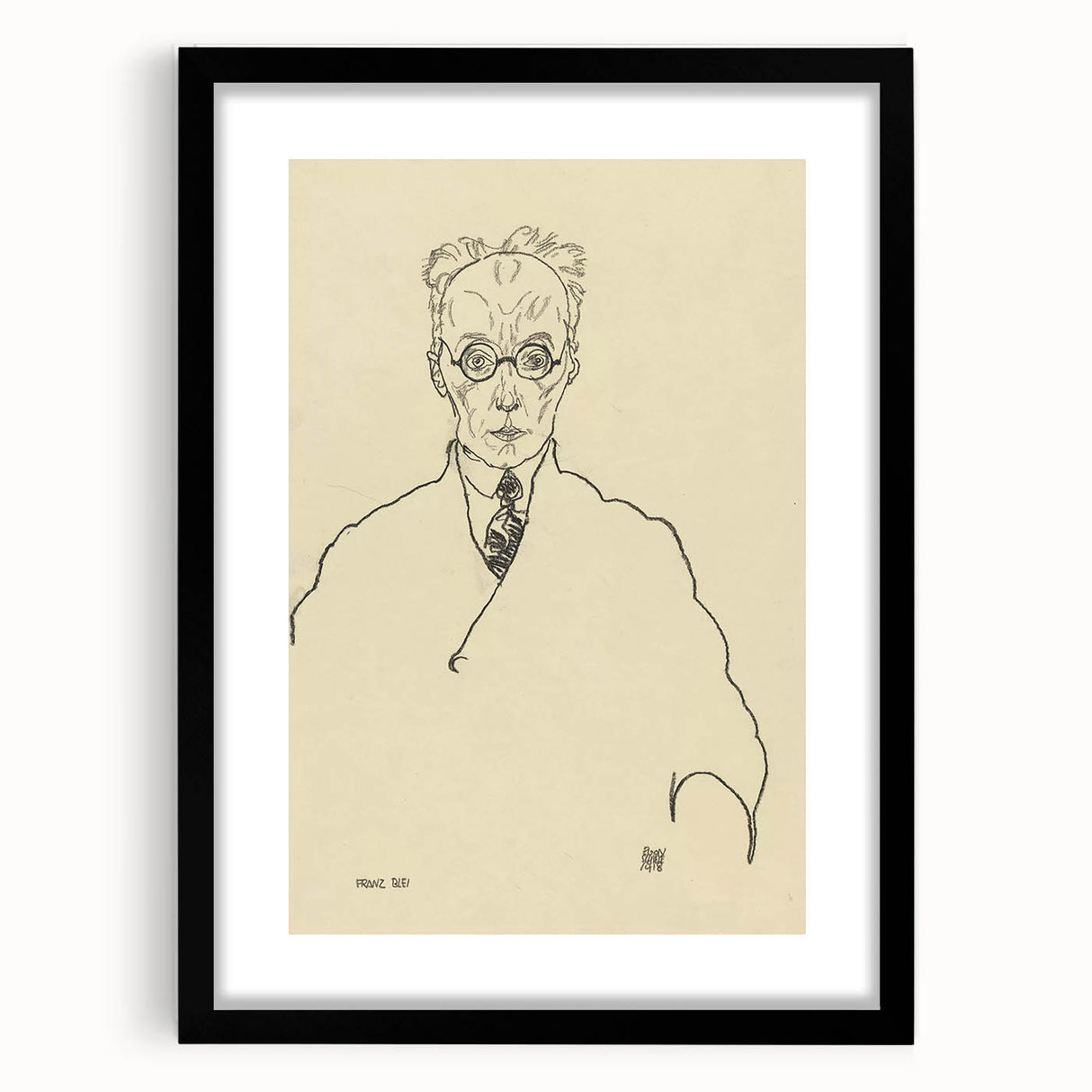 Striking Art Deco Wall Art - Minimalist Portrait of Franz Blei in Ink