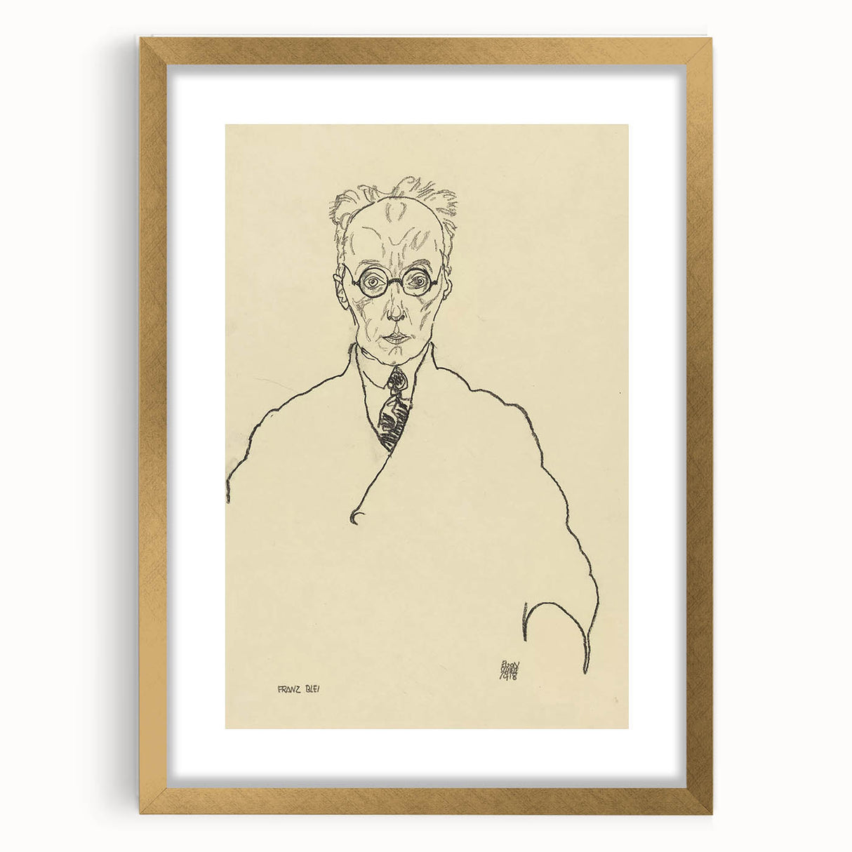 Striking Art Deco Wall Art - Minimalist Portrait of Franz Blei in Ink