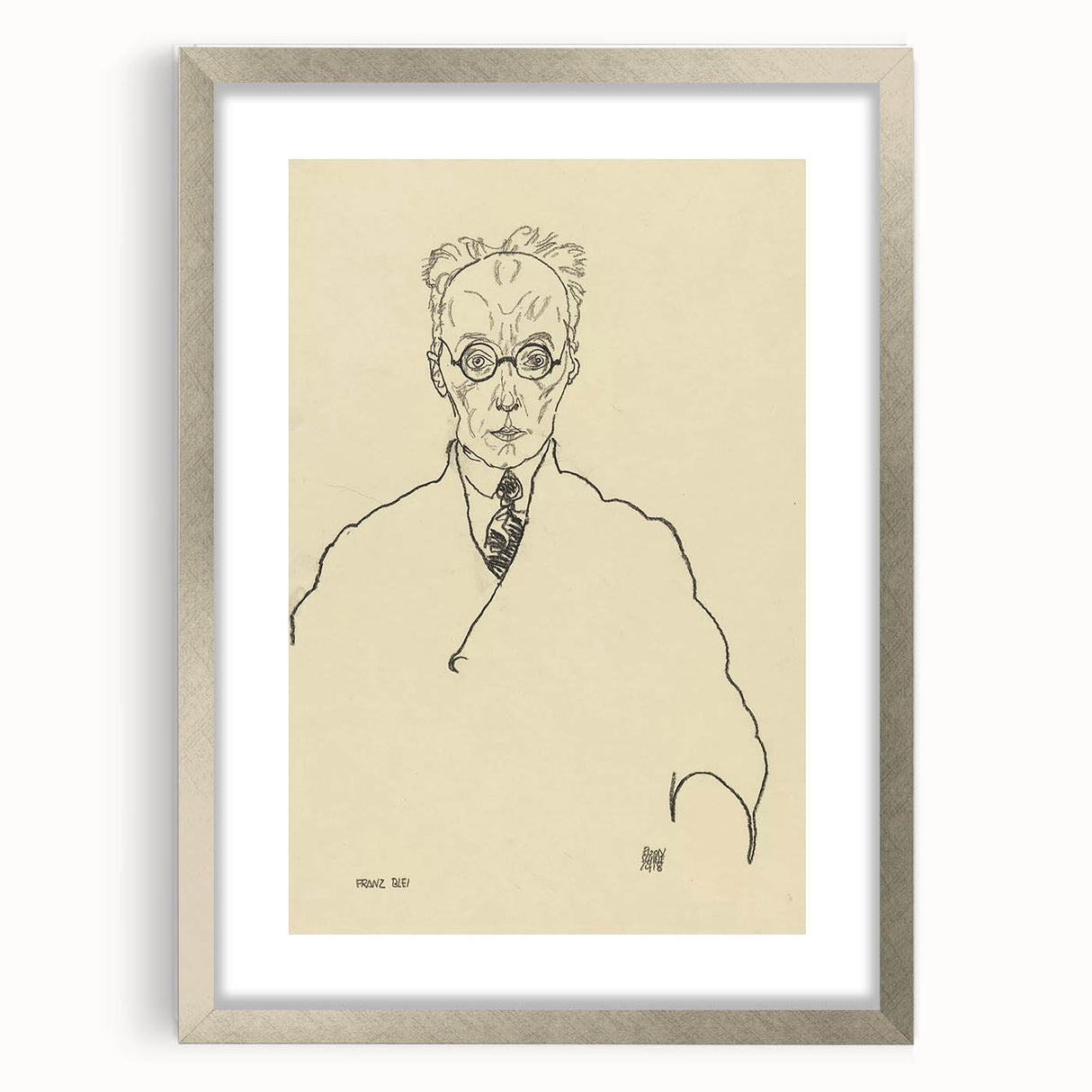 Striking Art Deco Wall Art - Minimalist Portrait of Franz Blei in Ink