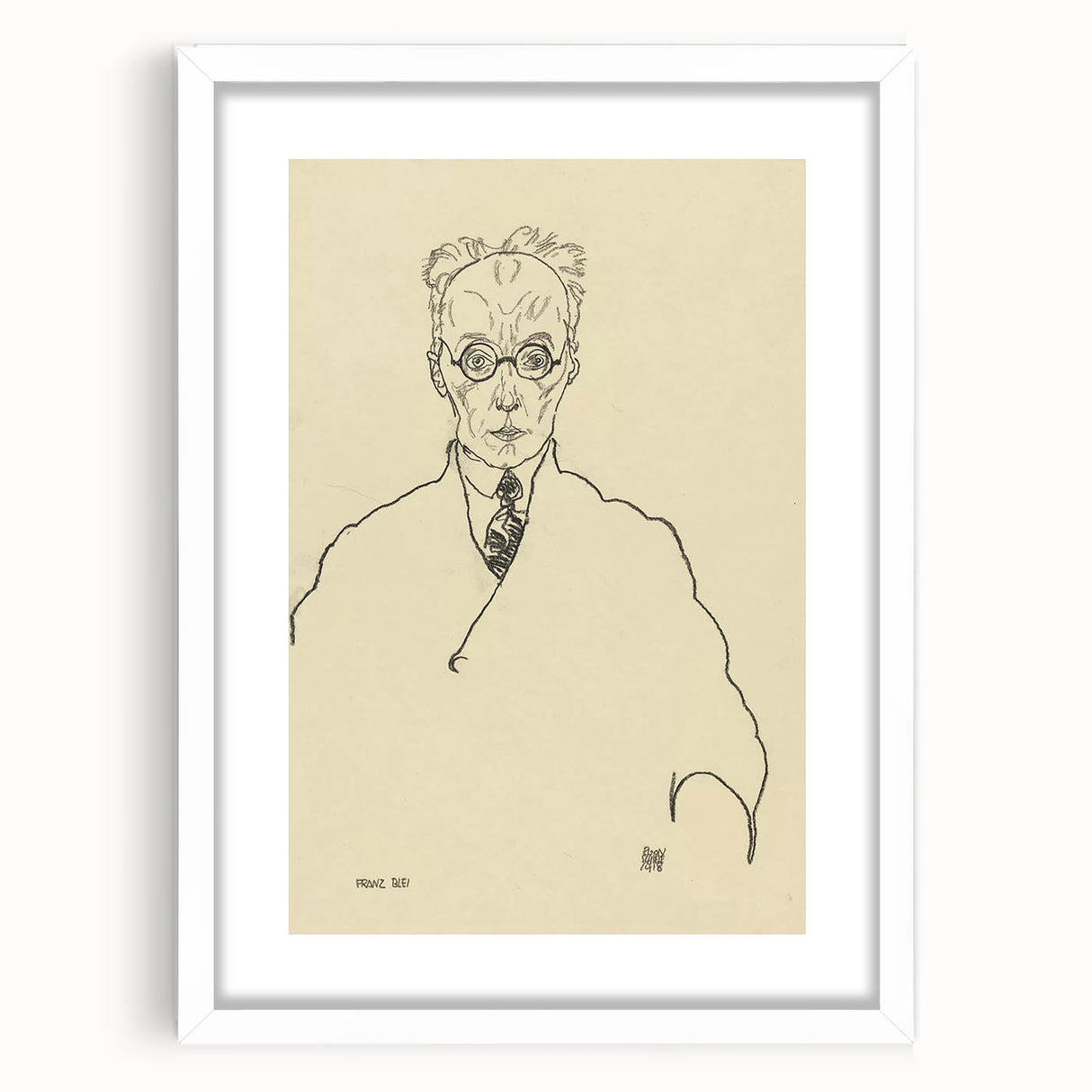 Striking Art Deco Wall Art - Minimalist Portrait of Franz Blei in Ink