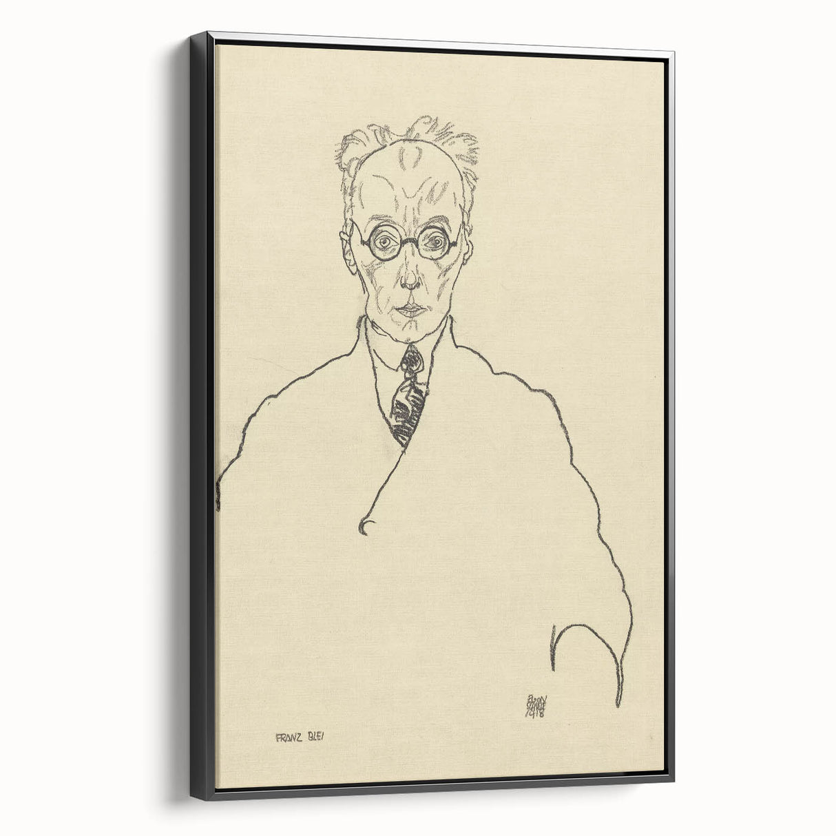 Striking Art Deco Wall Art - Minimalist Portrait of Franz Blei in Ink
