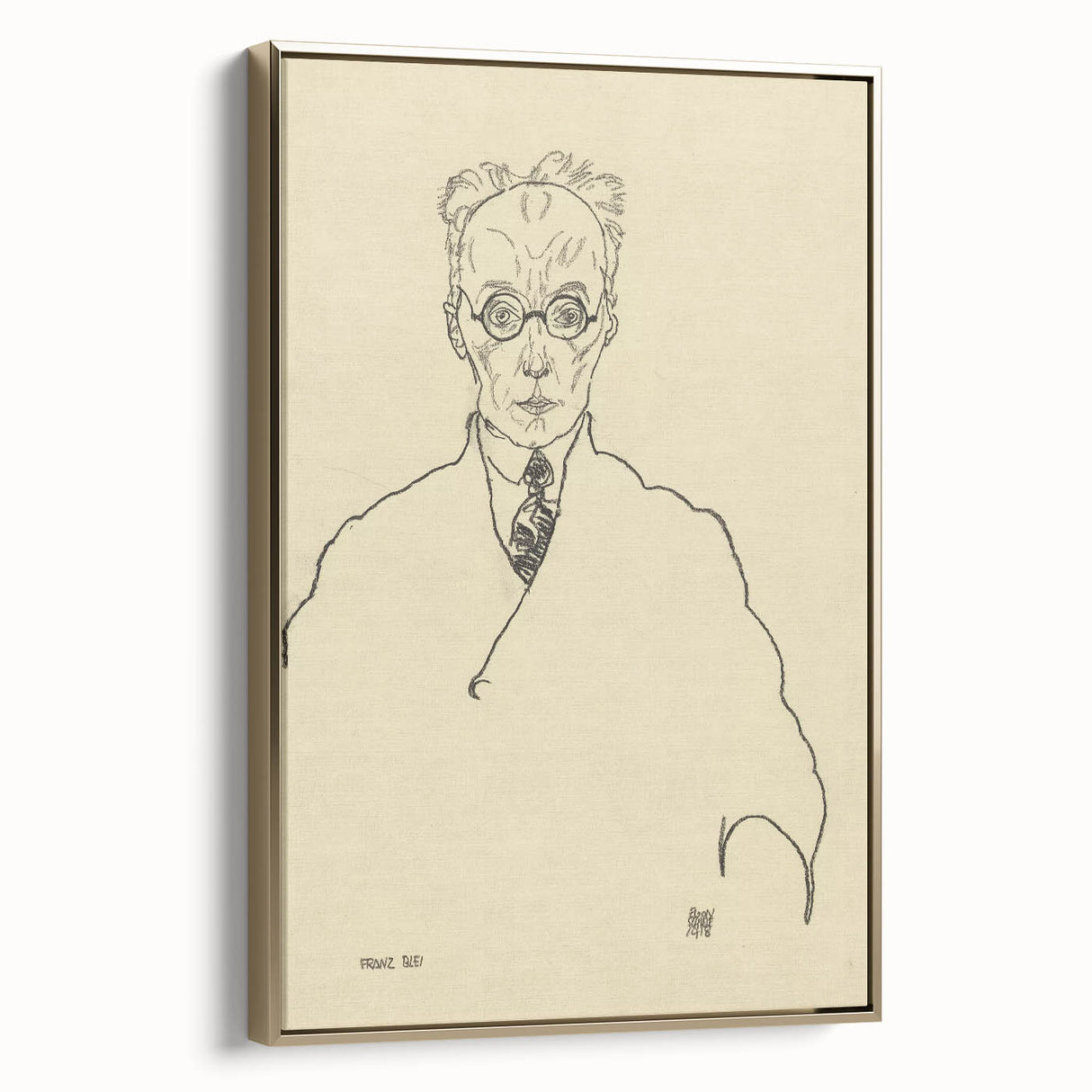 Striking Art Deco Wall Art - Minimalist Portrait of Franz Blei in Ink