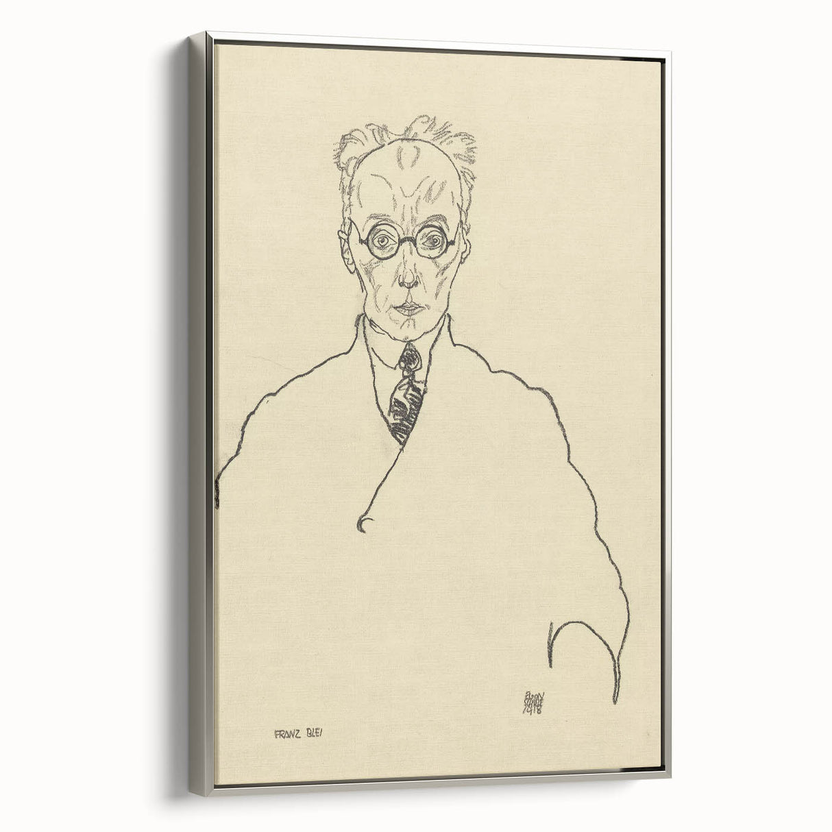 Striking Art Deco Wall Art - Minimalist Portrait of Franz Blei in Ink