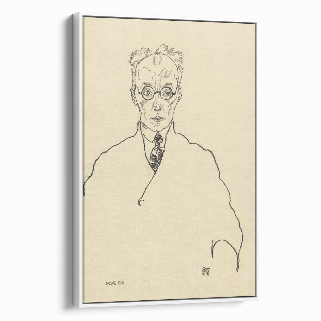 Striking Art Deco Wall Art - Minimalist Portrait of Franz Blei in Ink
