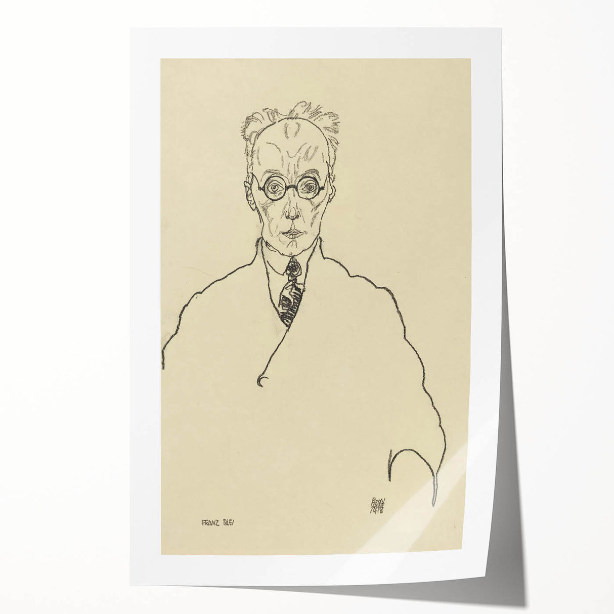 Striking Art Deco Wall Art - Minimalist Portrait of Franz Blei in Ink