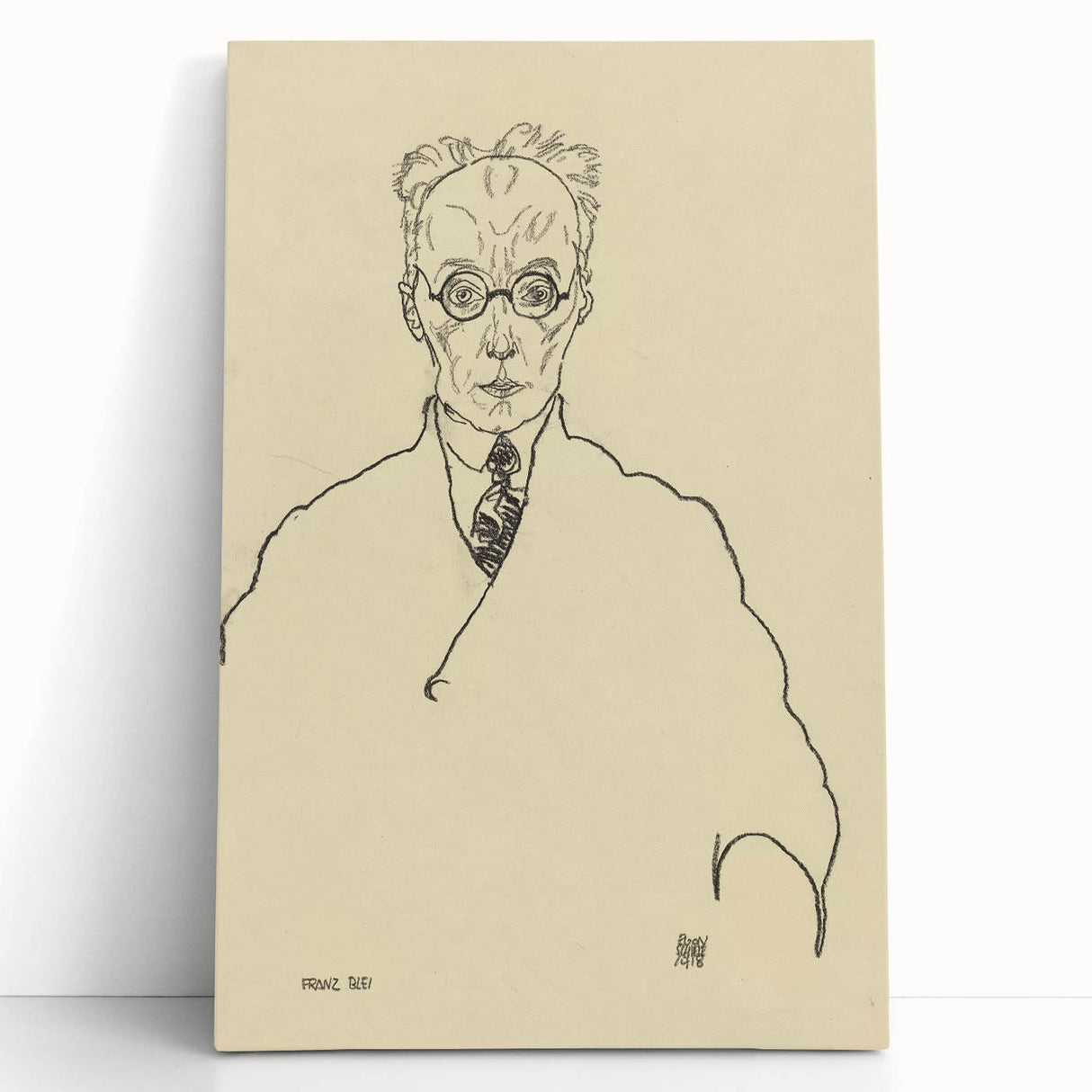 Striking Art Deco Wall Art - Minimalist Portrait of Franz Blei in Ink