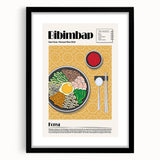 Extra large abstract art print featuring colorful textured food dishes, in a black frame with mat.